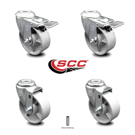 Service Caster 4 Inch Semi Steel Swivel Bolt Hole Caster Set with 2 Total Lock Brake SCC SCC-BHTTL20S414-SSS-2-S-2